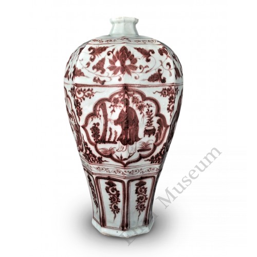 1419 An underglaze red "Four Elders " octagonal vase